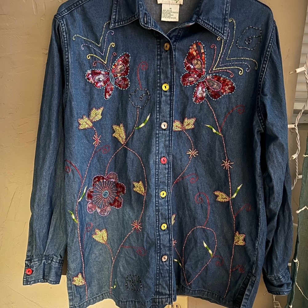Quacker Factory Denim Shirt with Embroidery